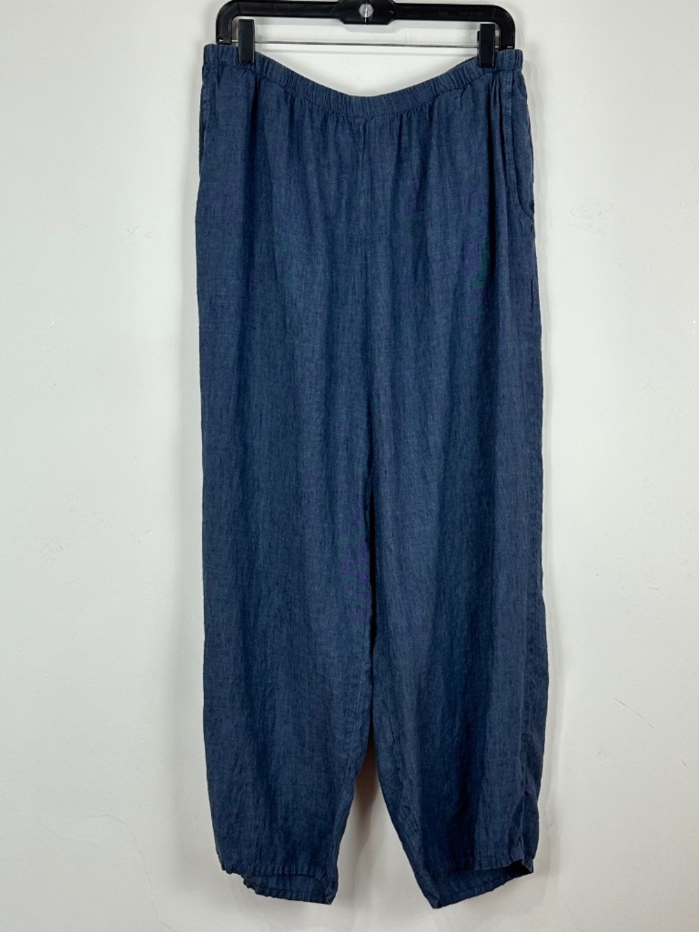 Flax Linen High Waisted Wide Leg Casual Pull On Pants L Beach Boho Lagenlook